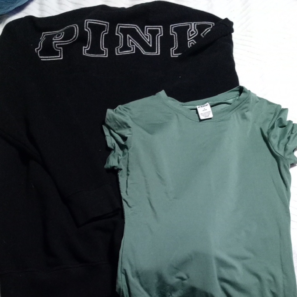 PINK Victoria's Secret Black Hoodie and Green Kids Shirt